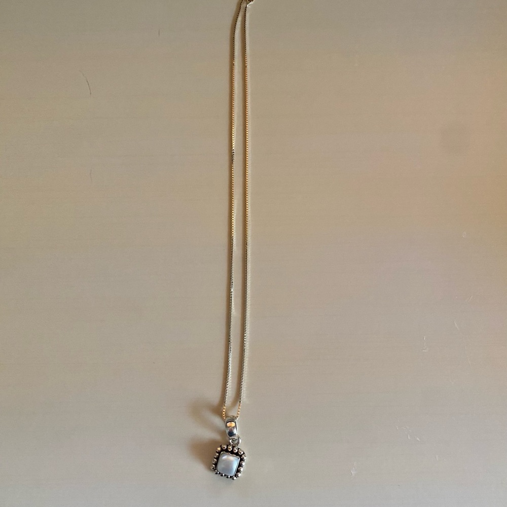Silpada Sterling Silver Button Frame Pearl Necklace